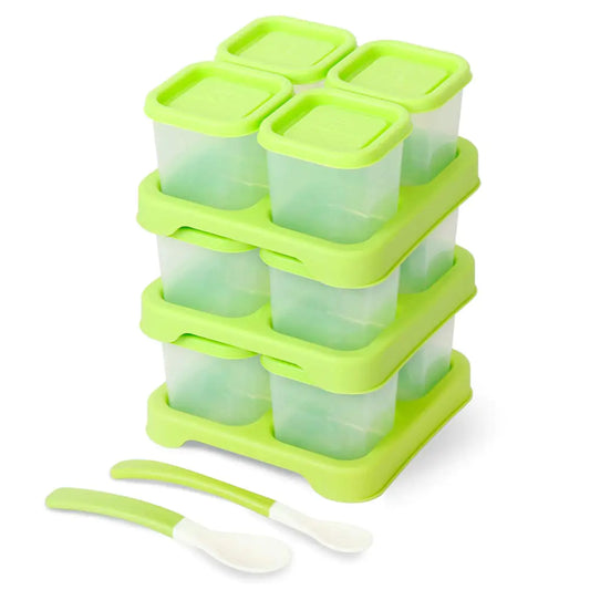 Matyz 12-Pack Plastic Food Storage Containers With Lids Airtight Freezer Safe (Green 4 OZ Each) - Baby Food Freezer Trays With Lids Baby Cubes Food Storage - Stackable Baby Food Storage Containers