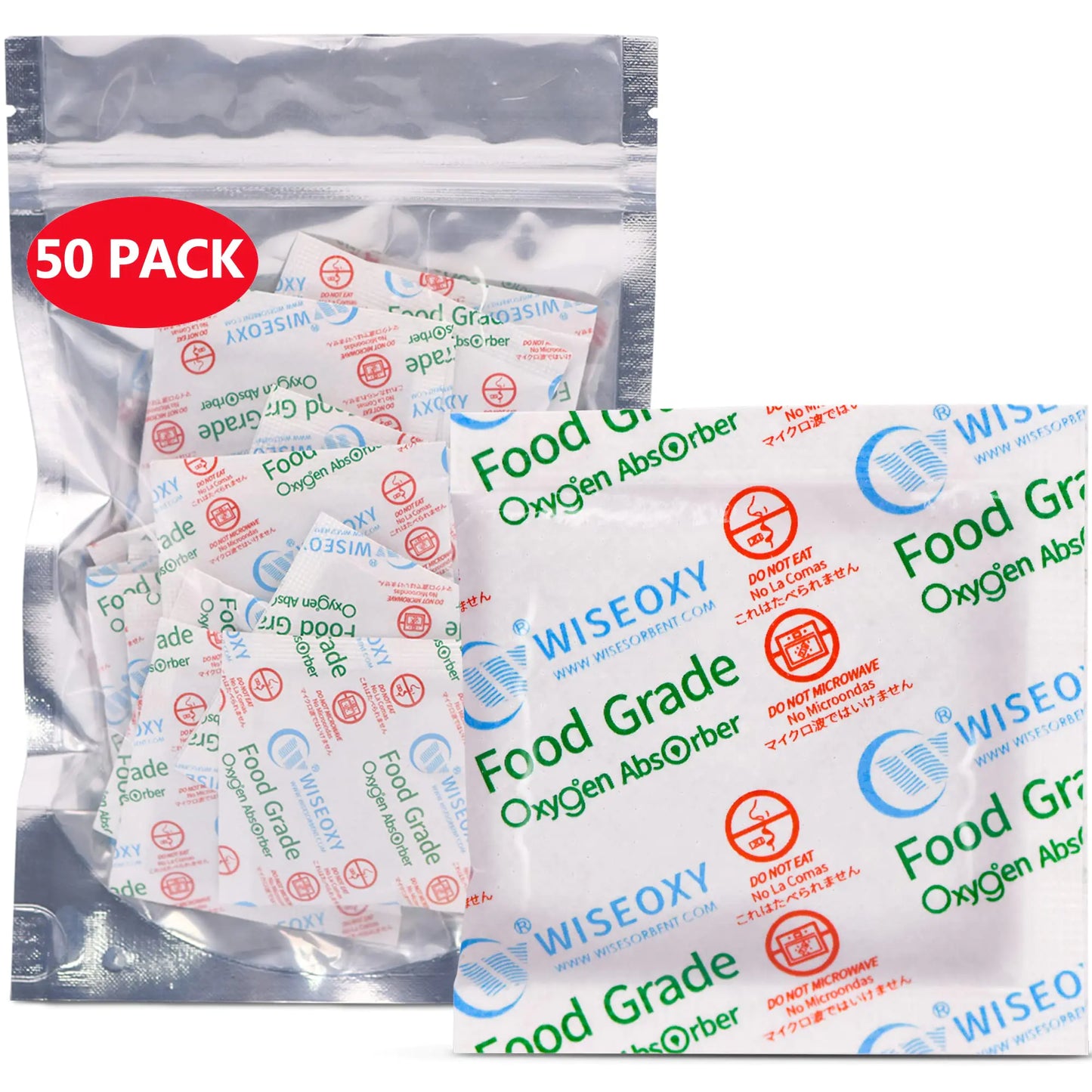 Wisesorb 300CC 50 Packs Oxygen Absorbers for Food Storage Food Grade Oxygen Absorbers O2 Absorbers Food Grade for Food Storage